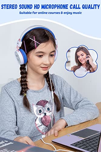 New bee Kids Headphones for School with Microphone KH20 HD Stereo Safe Volume Limited 85dB/94dB Foldable Lightweight On-Ear Headphone for PC/Mac/Android/Kindle/Tablet/Pad (White) - Image 2