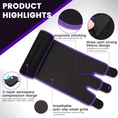 RIYA Waist Trimmer Sweat Waist Trainer for Women and Men Waist Sweat Belt Band Belly Stomach Wrap Purple - Image 4