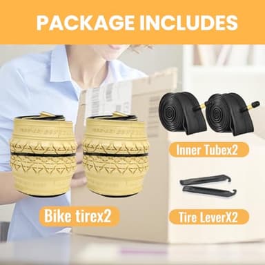 2-Pack Cruiser Bike Tires Set: Hycline 26x2.125 Inch (57-559 mm) Folding Replacement Bicycle Tires and Pair 26-inch Inner Tubes with Tire Levers for Beach or Urban City Commuter Bike-Cream - Image 7