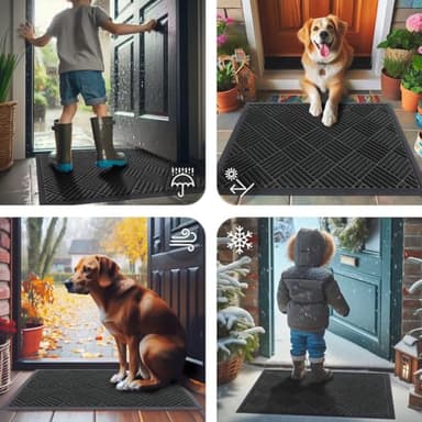 Smiry Front Door Mat Outside Entrance, Heavy Duty Outdoor Indoor Natural Rubber Doormat, Non Slip, Trap Dirt and Moisture, Easy Clean, Low Profile Patio Porch Entryway Mat, 59x23, Black - Image 7