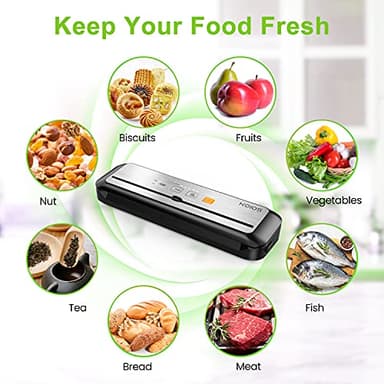 KOIOS Vacuum Sealer Machine, 90Kpa Automatic Food Sealer with Cutter, 8-in-1 Food Vacuum Machine, Pulse Function, Dry&Moist Modes, Compact Design, LED Indicator Lights, 10pcs bags included, Silver - Image 8