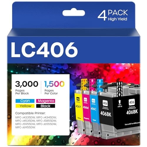 LC406 Ink Cartridges Compatible for Brother LC406 LC406XL LC 406 XL Work for Brother MFC-J4335DW MFC-J5855DW MFC-J4535DW MFC-J6555DW MFC-J6955DW Printer (4 Pack, Black, Cyan, Magenta, Yellow) - Image 1