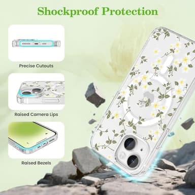 ZTOFERA for iPhone 13/14 Magnetic Case Compatible with Magsafe,Aesthetic Floral Pattern Design Cute for Girl Women,Anti-Drop Protective Hard Phone Cover for iPhone 13/14-Big White Flower - Image 6