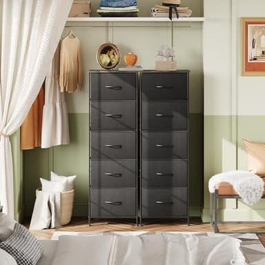WLIVE Fabric Dresser, 5-Drawer Tall Dresser for Bedroom, Storage Organizer with Fabric Bins, Wood Top, Sturdy Steel Frame, Chest of Drawers for Closet, Hallway, Charcoal Black - Image 4