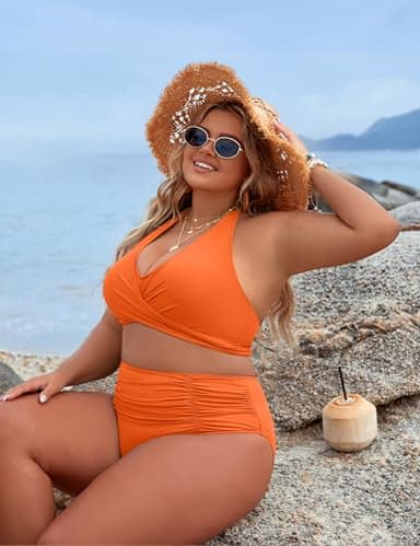 Blooming Jelly Tummy Control Swimsuits for Women Push Up High Waisted Bikini Sets 2 Piece Swimsuit (Medium, Orange) - Image 4