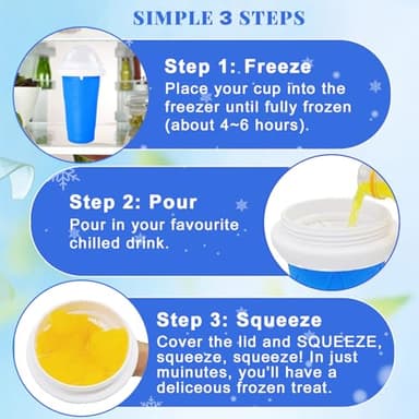 Slushie Cup, 2 Pack Slushy Maker Cup, Frozen Magic Squeeze Cups for Juice Milk Yogurt Ice Cream Make, DIY Smoothie Cooling Cup with Lid & Straw for Kids Friends Family (Blue+Green) - Image 2