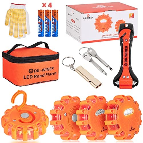 DK-WINER LED Road Flares Roadside Emergency car kit Emergency Road Flares Kit with Magnetic Base for Vehicles & Boat | 9 Flash Modes(with Batteries) (4Pack-Tool Kit) - Image 1