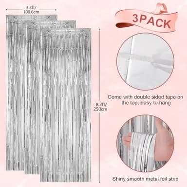 Voircoloria 3 Pack 3.3x8.2 Feet Silver Foil Fringe Backdrop Curtains, Tinsel Streamers Birthday Party Decorations, Fringe Backdrop for 2025 New Years Eve, Graduation, Baby Shower, Gender Reveal - Image 3