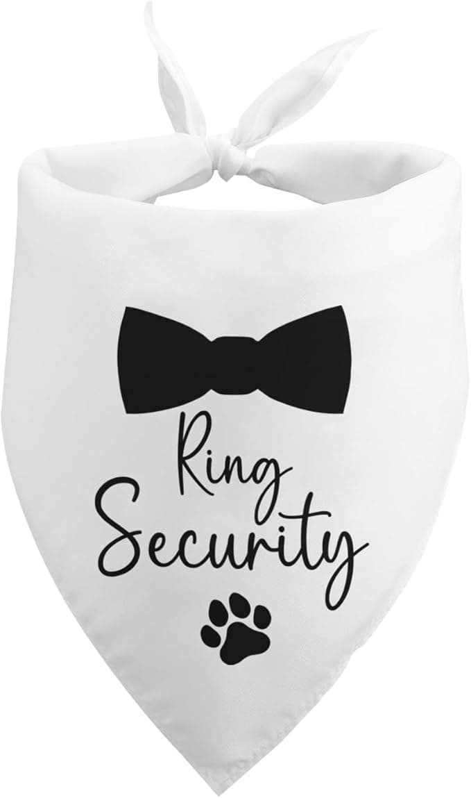 Wedding Dog Bandana Ring Security - White Bridal Shower Engagement Announcement Photo Prop - Pet Accessories for Dog Lovers Owner Gift - Image 1
