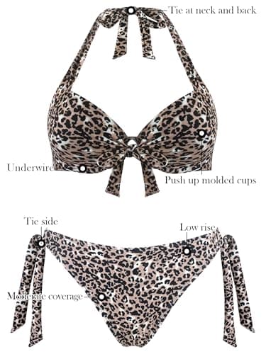 RELLECIGA Women Push Up Bikini Set Knot Front Underwire Swimsuits Low-Rise Bathing Suit(Leopard,Small) - Image 6