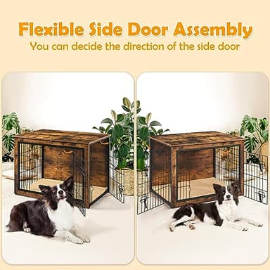 Yaheetech 40'' Dog Crate Furniture with Cushion Wooden Dog Crate with Double Doors/Adjustable Feet Side End Table for Small/Medium Dogs - Image 4