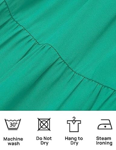 ZESICA Women's 2025 Summer Square Neck Short Puff Sleeve Solid Color High Waist Casual Smocked Flowy A Line Tiered Midi Dress,Green,X-Small - Image 7