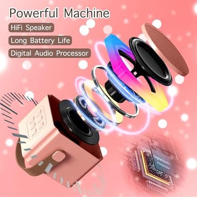 Mini Karaoke Machine with 2 Wireless Microphones, Adults Kids Toys, Gems Stickers, Portable Bluetooth Speaker, Christmas Birthday Gifts for Girls 4, 5, 6, 7, 8, 9 + Year Old (Pink) - Image 3