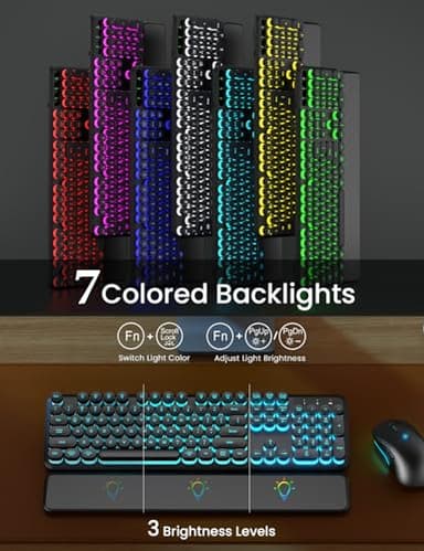 Wireless Keyboard and Mouse Backlit - Typewriter Keyboard with Magnetic Wrist Rest, Retro Round Keycaps, Light Up Letters, 2.4GHz Cordless Combo for Mac, Windows, PC, Laptop, Trueque [Upgraded] - Image 2