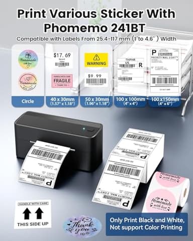 Phomemo Shipping Label Printer, 241BT 4X6 Wireless Thermal Label Printer for Small Business, Labels Printers for Shipping Package, Compatible with iPhone, Android, Amazon, Shopify, UPS, Black - Image 4