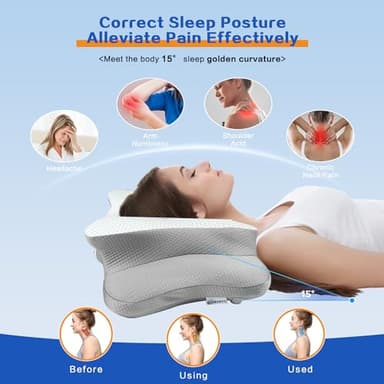 Pain Relief Cervical Pillow for Neck Support,Adjustable Ergonomic Pillow Cozy Sleeping,Odorless Orthopedic Memory Foam Pillows,Contour Bed Pillow for Side Back Stomach Sleeper - Image 4