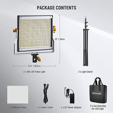 Neewer 2 Packs Dimmable Bi Color 480 LED Video Light Kit, 3200~5600K CRI 96+ LED Panel with U Bracket, 75 inches Tripod Light Stand for YouTube Recording Studio Photography Streaming Key Lighting - Image 7