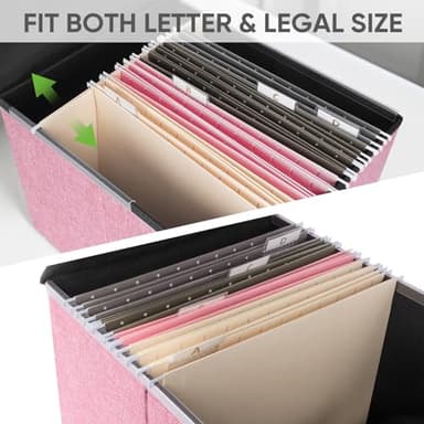 BALEINE File Organizer Box with Lid, Collapsible File Folder Organizer with Plastic Slide, Hanging File Folder Box for Office Document Storage (1 Pack, Pink) - Image 4