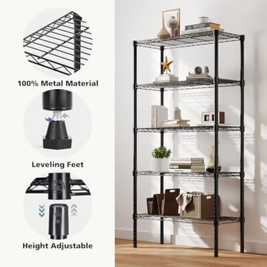 DUMOS 5 Tier Metal Wire Rack Shelf Heavy Duty Standing Shelves Adjustable Steel Closet Shelving Unit Organizers and Storage for Kitchen Bathroom Pantry Office, 13.78" D x 35.43" W x 69.29" H - Image 4