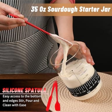 Xileanalee Pro Sourdough Starter Jar Kit 2 Packs-35 Oz Sourdough Bread Starter Jar Kit with Date Marked Feeding Band,Thermometer,Spatula,Cloth Cover& Lid for Sour Dough Bread Loaf (2 Pcs) - Image 4