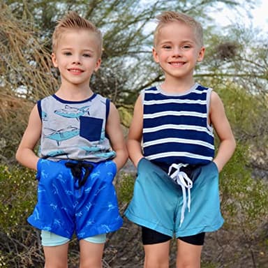 Cozople Big Boys Quick Dry UPF50+ Beach Swim Trunks with Stretchy Boxer Brief Liner Swimming Shorts Novelty Blue Shark Graphic Lightweight Swimwear Bathing Suit Size 10-12 - Image 5