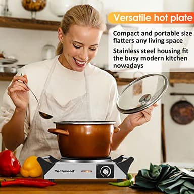Techwood Hot Plate for Cooking, 1500W Electric Stove Countertop Single Burner with Adjustable Temperature & Stay Cool Handles, 7.5” Cooktop for Home/RV/Camp, Compatible for All Cookwares, Silver - Image 2