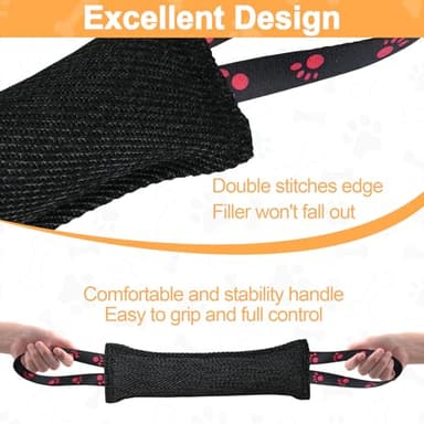 ToLanbbt Dog Tug Toy Bite Jute Pillow Pull Toy with 2 Strong Handles Perfect for Tug of War, Puppy Interactive Play, Tear Resistant Bite Training for Small Medium Large Dogs (Bright Black-Footprint) - Image 4