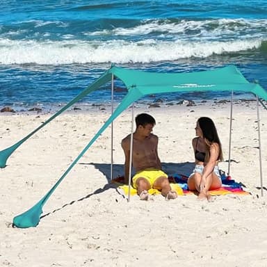 SUN NINJA Beach Tent Shelter with UPF50+ Protection, Includes Sand Shovel, Ground Pegs, Stability Poles, Outdoor Pop Up Shade Canopy for Camping, Fishing, Backyard Fun (Green, 5x5 FT 4 Pole) - Image 2