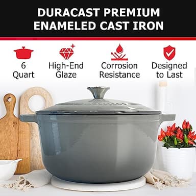 Mueller 6 Quart Enameled Cast Iron Dutch Oven, Heavy-Duty Casserole and Braiser Pan with Lid and Knob, Safe for All Cooktops - Image 2