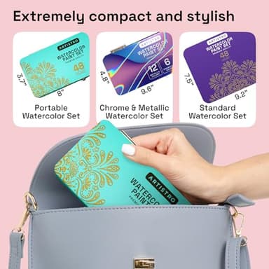 ARTISTRO Watercolor Paint Set Portable, Palette Set with Metallic Colors for Workbooks - Mini Travel Painting Kit for Artists, Professionals, Adults, Kids, Girls&Boys - Art Supplies, Christmas Gift - Image 6