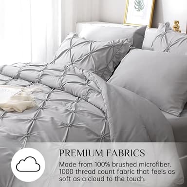 JOLLYVOGUE Grey Queen Comforter Set, 7 Pieces Pintuck Comforters Queen Size, Bed in a Bag Queen Comforter for Bedroom, Bedding Comforter Sets with Comforter, Sheets, Ruffled Shams & Pillowcases - Image 4