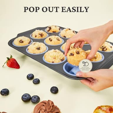 Silicone Muffin Pans for Baking with Metal Frame, Egg Bite Molds, Cupcake Pans 12 Regular Size, Muffin Tins Easy to Pop Nonstick Non Toxic Bakeware for Oven,Blue - Image 4