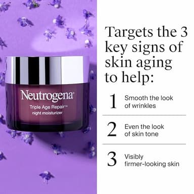 Neutrogena Triple Age Repair Night Cream, 1.7oz Jar, Anti-Aging Face Cream, Face Moisturizer For Women & Men, Hydrating Night Face Moisturizer for Even Skin Tone & Firming, Vitamin C - Image 3