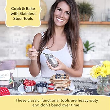 Simply Gourmet Measuring Cups and Spoons Set of 12 – 18/10 Stainless Steel Kitchen Gadgets – Stackable Design with Long Handle Spoons – Fits in Jars – Cooking & Baking Measuring Set for Dry & Liquid - Image 3