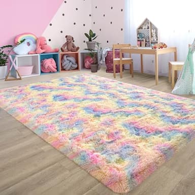 ULTSOFE Rainbow Fluffy Rug for Girls Bedroom Soft Carpet, 4x6 Unicorn Rainbow Rug Cute Shag Area Rugs for Dorm Classroom Living Room Baby Toddler Kids Girls Room Nursery, Colorful Kawaii Home Decor - Image 6
