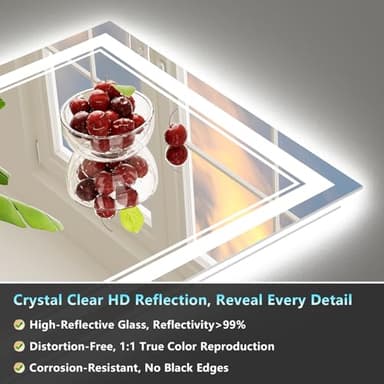 AWANDEE 55x36 LED Bathroom Mirror with Lights, Backlit + Front Lit, Anti-Fog Lighted Vanity Mirror for Bathroom Wall with 3 Colors, Stepless Dimmable, Memory, Shatter-Proof, Tempered Glass, ETL Listed - Image 8