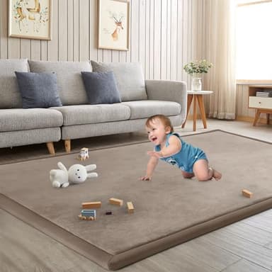ILPEOD Baby Play Mat for Floor Tummy Time Mat Nursery Rug Muscle Mat Area Rug Playroom Rug Tatami Mat 6'7"x6'7" Memory Foam 1.3" Thick Crawling Mat for Babies,Toddlers, Infants, Kids,Floor Mat(Brown) - Image 5