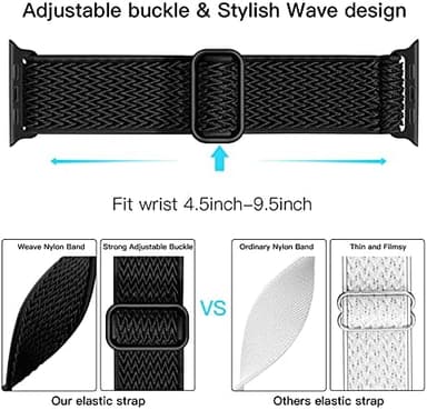 Lerobo Nylon Stretchy Solo Loop Watch Band, Compatible with Apple Watch Series 11-1, SE/Ultra 3 2 1 38/40/41/42/44/45mm/46mm/49mm, Adjustable Replacement Strap for Women Men - Image 4