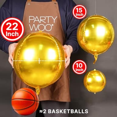 PartyWoo Metallic Gold Foil Balloons 20pcs Different Sizes Pack of 22 15 10 Inch Large Round Foil Orbz 4D Inflatable Mirror Ball Mylar Balloons for Graduation Birthday Baby Shower Party Decorations - Image 2