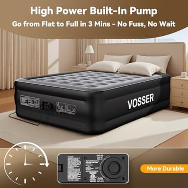 VOSSER Air Mattress Queen with Built in Pump,Blow Up Mattress in 3 Mins,18'' Raised Self Inflatable Mattress,Portable Airbed for Home,Floor&Camping,Queen Size Air Matress for Adults,660LB Max,Black - Image 7