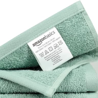 Amazon Basics Cotton Washcloths for Bathroom, Fast Drying, Extra Absorbent, 12 x 12 in, Seafoam Green, Ice Blue, White, 24-Pack - Image 5