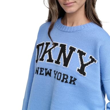 DKNY Women's Logo Longsleeve Warm Comfortable Sweater, Blue Bell/Black - Image 5