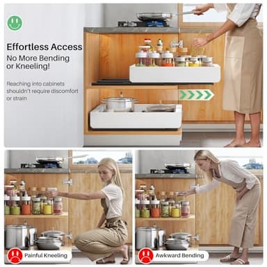 2 Packs Pull out Cabinet Organizer, Expandable(12"-20") Heavy Duty Slide out Drawers Fixed with Adhesive Nano Film for Pots, Roll out Shelf Storage for Kitchen Base Cabinet Organization(3 Rails) - Image 4
