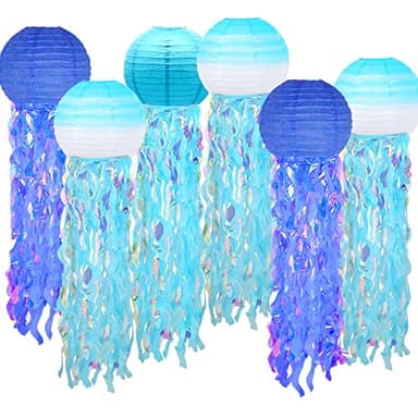 6 Packs Jellyfish Paper Lanterns Hanging Mermaid Wishes Lantern Gradient Blue Sky Blue Ocean Theme Party Supplies Great for Kids Birthday Decors, Baby Shower Baby Room - Image 1
