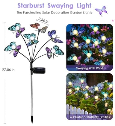 ZFNN Solar Garden Lights, 2 Pack Butterfly Garden Decor Outdoor Waterproof, Swaying Outdoor Lights for Outside Garden Yard Lawn Patio Balcony, Gardening Gifts for Women Mother Day Mom - Image 8