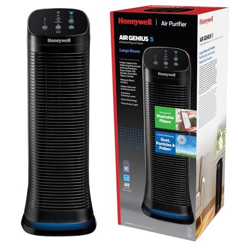 Honeywell Air Genius 5 Air Purifier for Large Rooms up to 1200 Ft², Permanent Washable Filters, Reduces Dust, Pollen, Pet Dander, Odors, Smoke, Black, HFD320 - Image 1