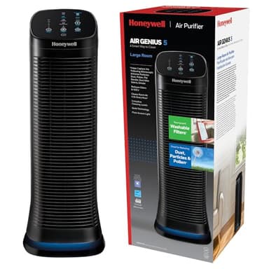 Honeywell Air Genius 5 Air Purifier for Large Rooms up to 1200 Ft², Permanent Washable Filters, Reduces Dust, Pollen, Pet Dander, Odors, Smoke, Black, HFD320 - Image 1