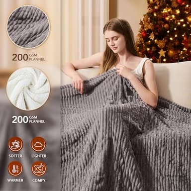 Homemate Heated Blanket Electric Throw - 50"x60" Heating Blanket Throw 1/2/4/6/8 Hours Auto-Off 10 Heat Levels Over-Heat Protection Soft Flannel Sherpa Heater ETL Certification - Image 2