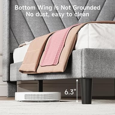 koorlian Queen Bed Frame, Linen Adjustable Upholstered Platform Bed Frame with Type-C&USB Port, Wingback Storage Headboard, Solid Wood Slats Support, No Box Spring Needed, Noiseless, Light Gray - Image 8