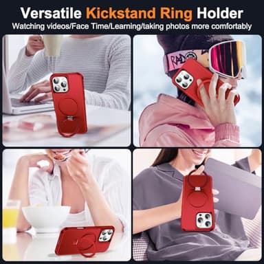 SKYLMW Compatible with iPhone 16 Pro Case with Invisible Magnetic O-Ring Stand Military-Grade Case for iPhone 16 Pro 6.3" [Compatible with Mag-Safe][Great Grip Feeling], Red - Image 5